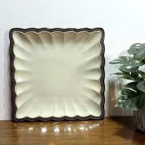 Roscher Hobnail Dinner Plate Cream Bronze Square Scallop 10.5" Stoneware
